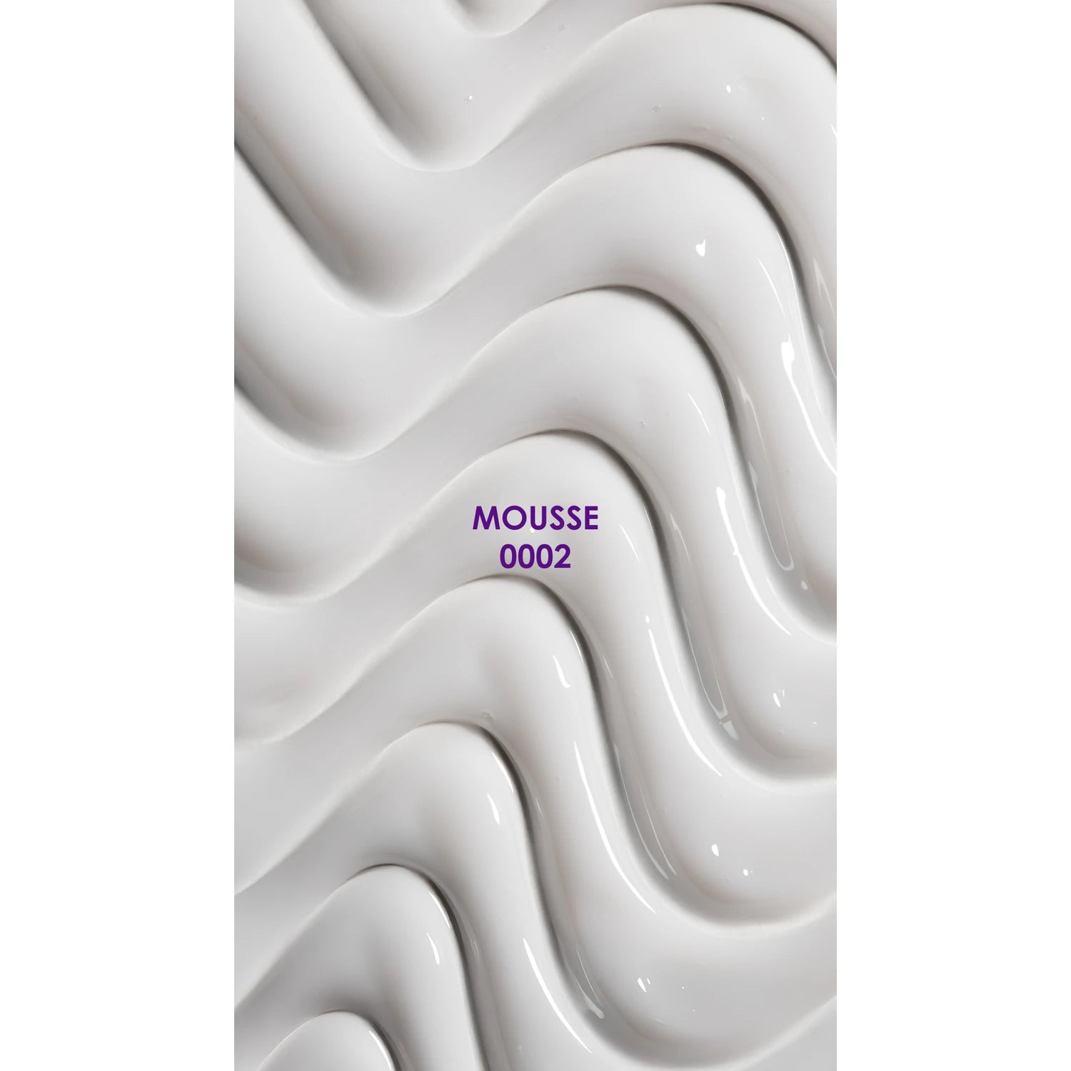 White mousse nail gel polish with wavy texture, labeled MOUSSE 0002, for manicures