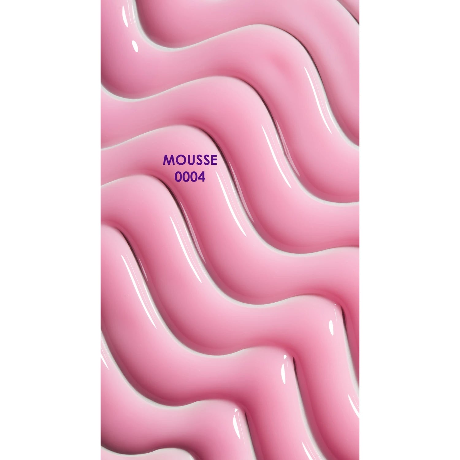Glossy wavy texture of pink nail gel polish labeled MOUSSE 0004 for manicure.