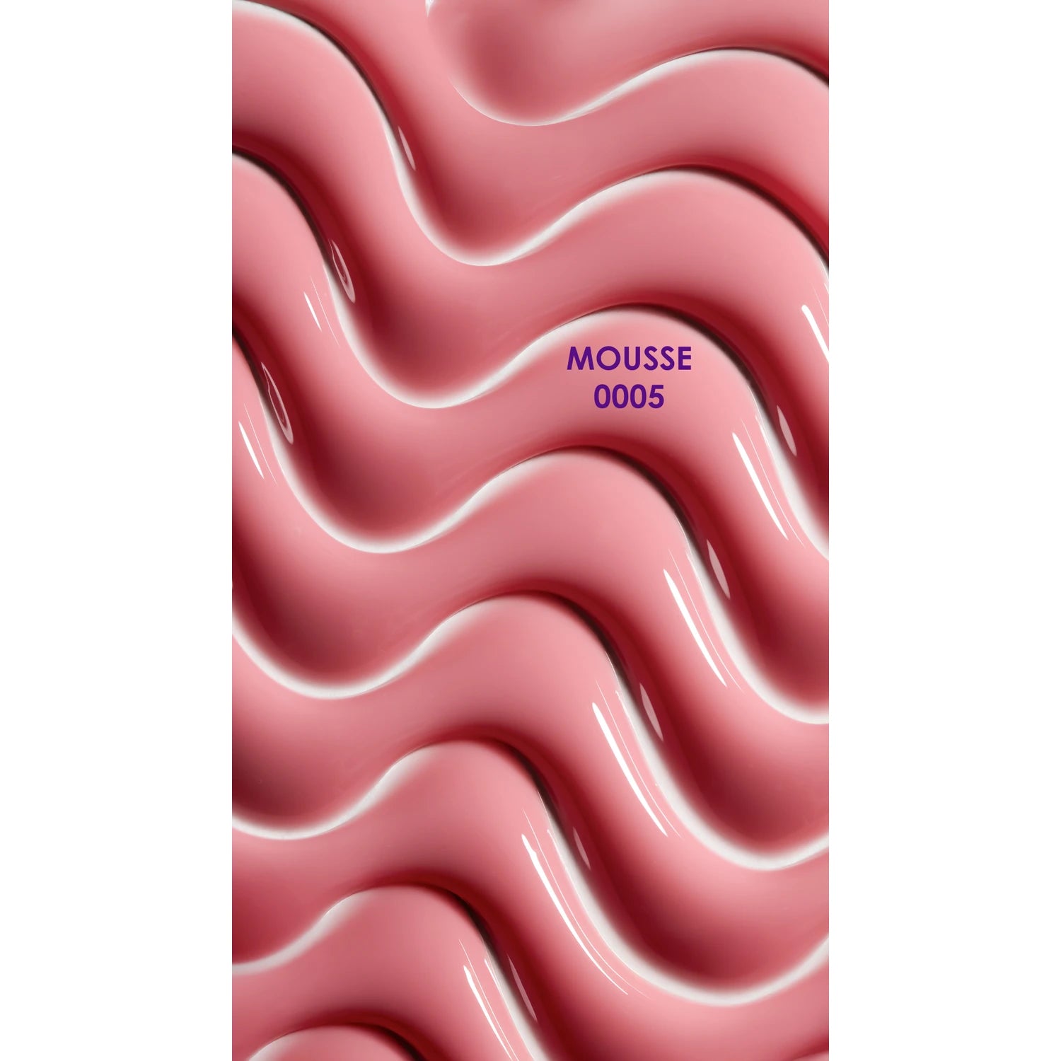 Glossy pink wavy nail gel texture labeled MOUSSE 0005, manicure product closeup