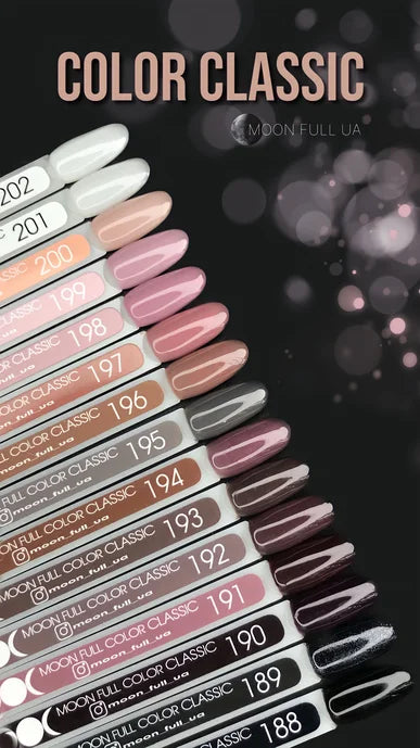 Set of nail polish bottles with color swatches on a dark background, featuring the brand &