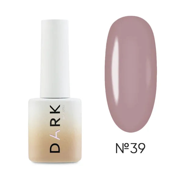 Nude mauve gel nail polish bottle with matching color swatch, shade number 39.