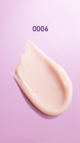 Beige cream swatch on a pink background with number '0006' above it