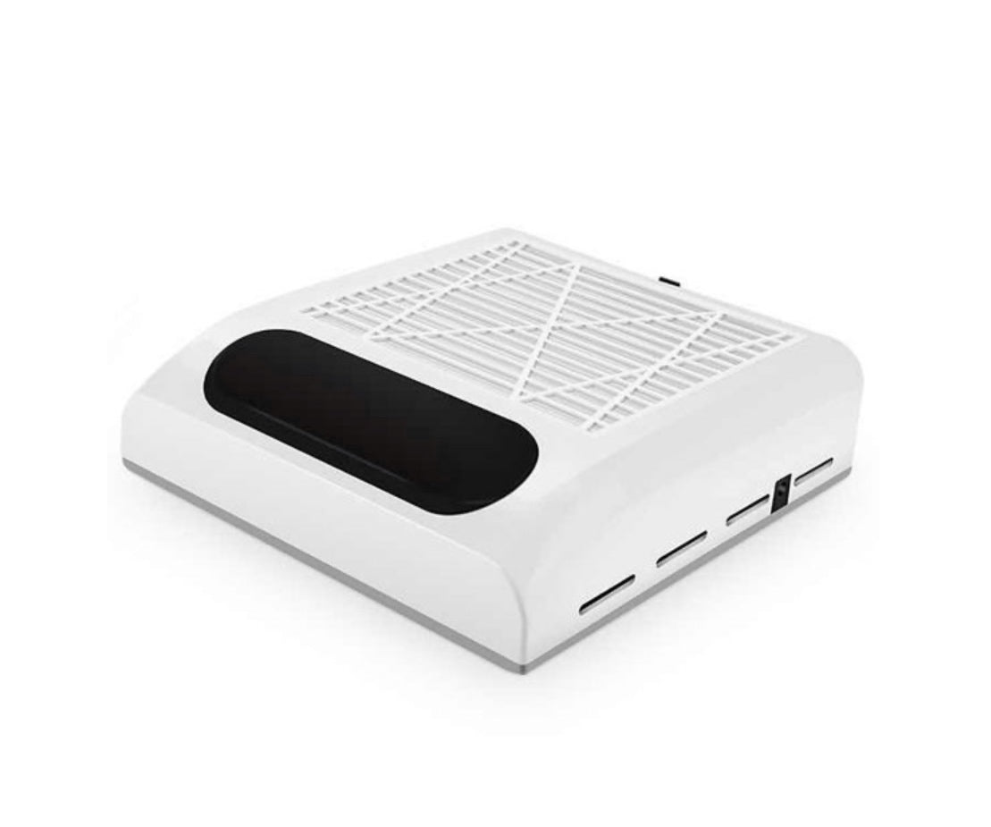 White electric nail dust collector for manicure and pedicure with a vented top