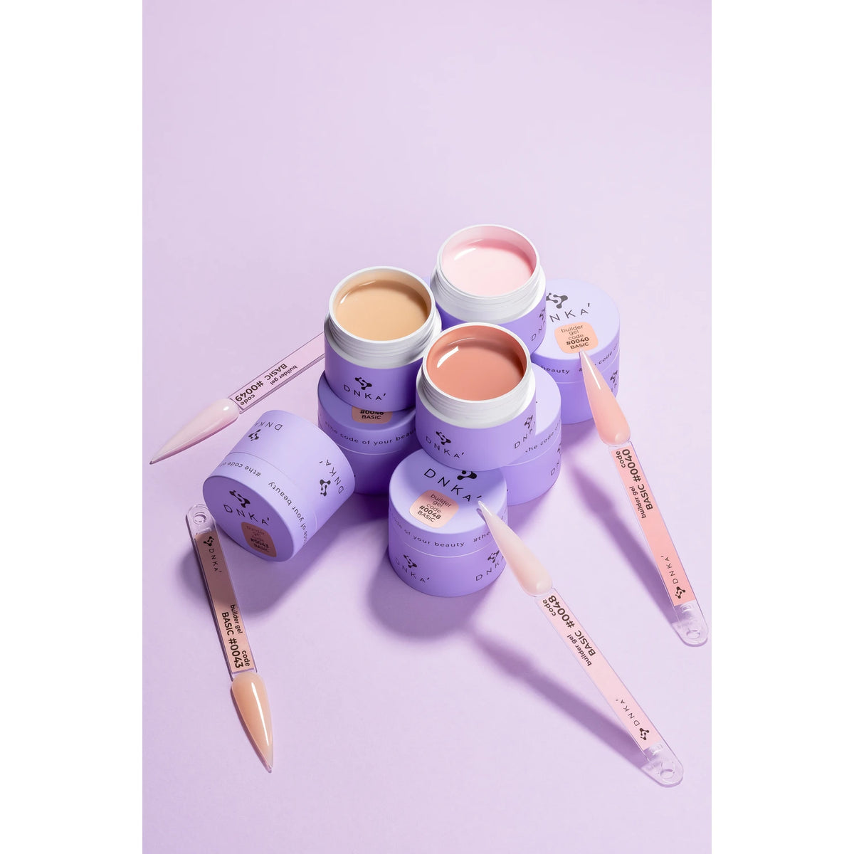 DNKa' Builder Gel Basic – pots avec nuanciers sur capsules