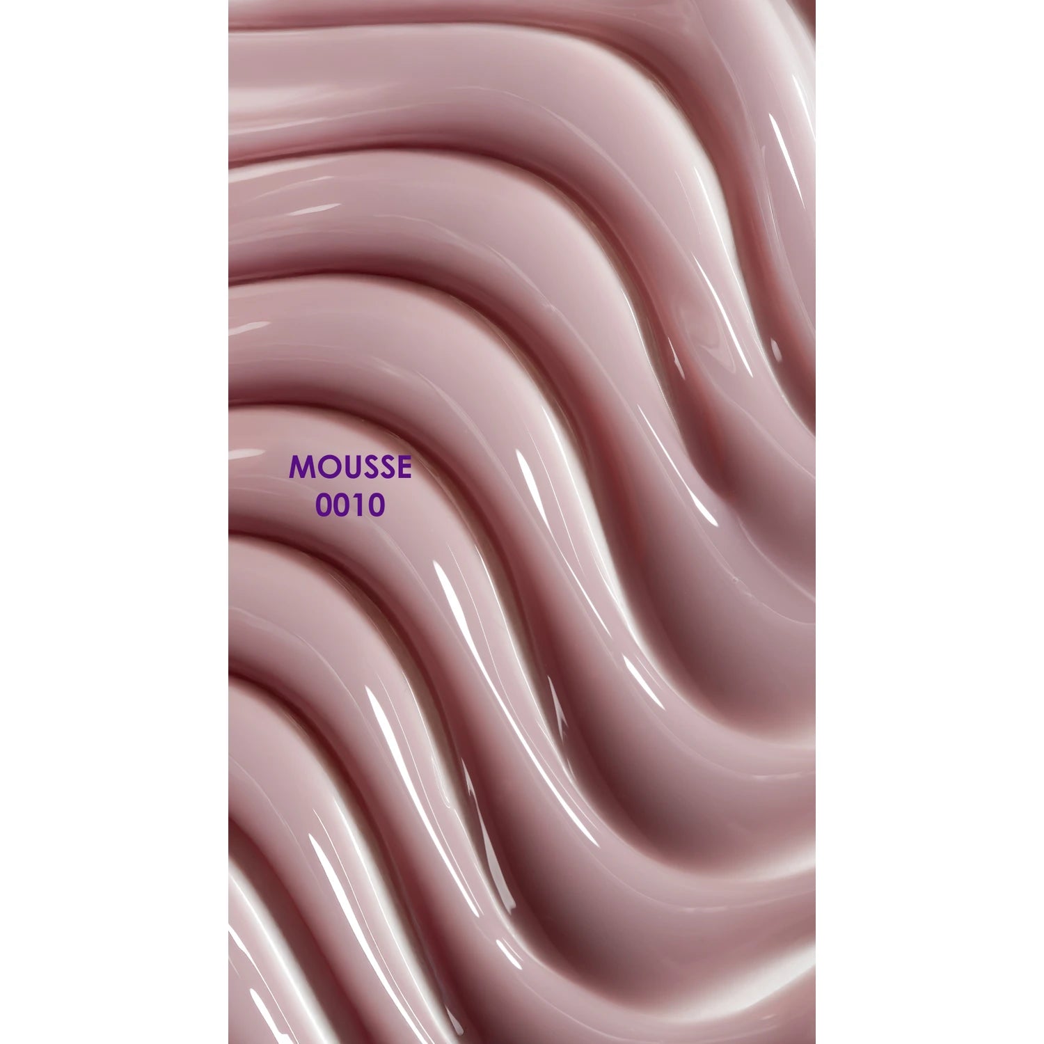 Glossy wavy pink UV gel polish texture labeled MOUSSE 0010 for manicure nail art