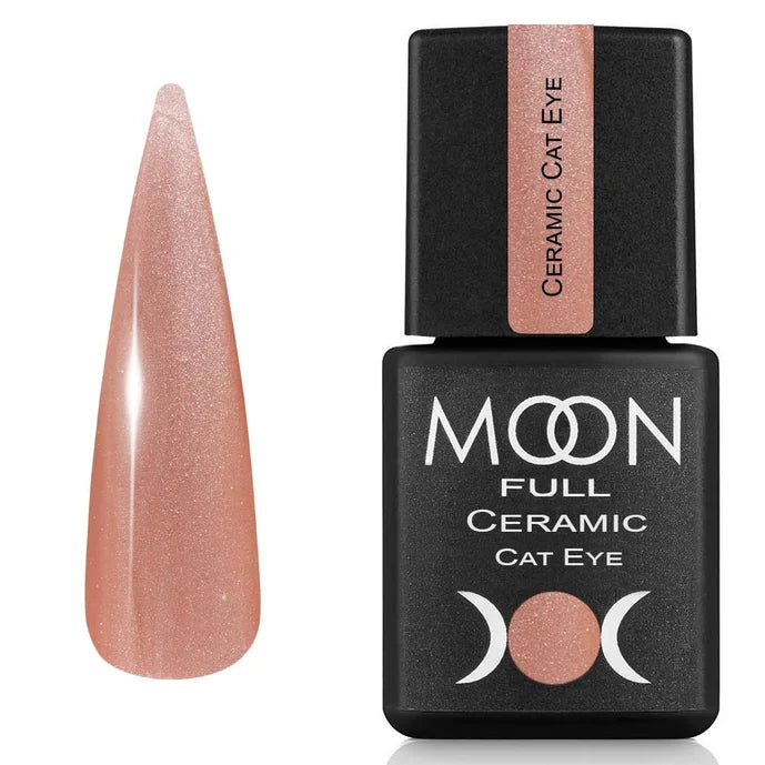 Moon Full Ceramic Cat Eye nail polish with a ceramic nail sample on a white background