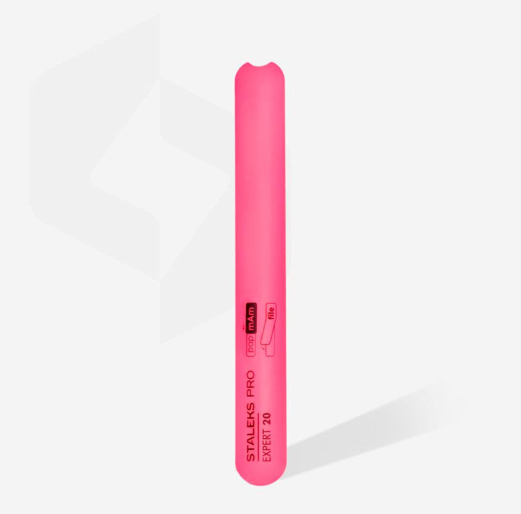 Pink professional nail file handle for manicure and pedicure on white background