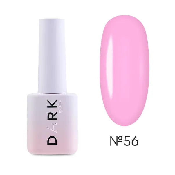 Pink gel nail polish bottle with swatch and label No. 56, professional manicure supply