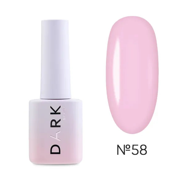 Light pink gel nail polish bottle with matching swatch, shade number 58, for manicure