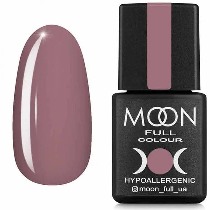 Moon Full Colour nail polish bottle with a sample of lilac nail color on a white background