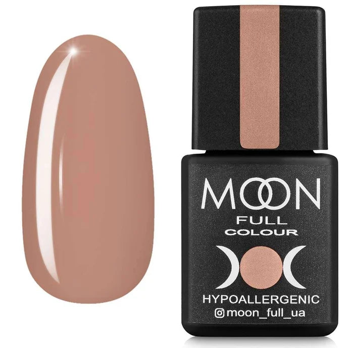 Brown-colored nail polish with black bottle labeled 'MOON Full Colour' on a white background