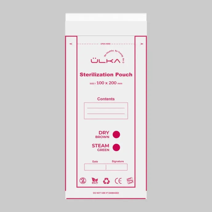 Sterilization pouch 100x200mm for nail tools, labeled dry and steam indicators