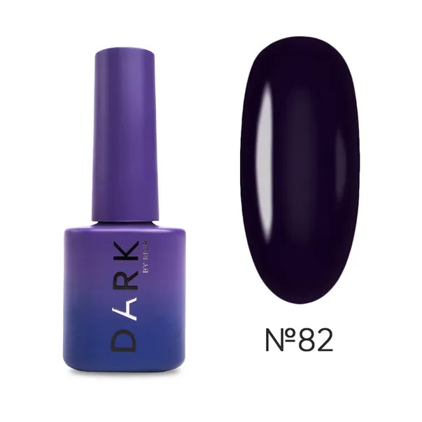 Purple gel nail polish bottle with dark glossy swatch, shade number 82