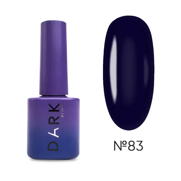 Dark purple gel nail polish bottle with matching color swatch, shade number 83