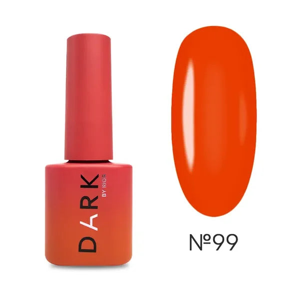 Orange gel nail polish bottle and swatch, shade number 99, professional manicure product