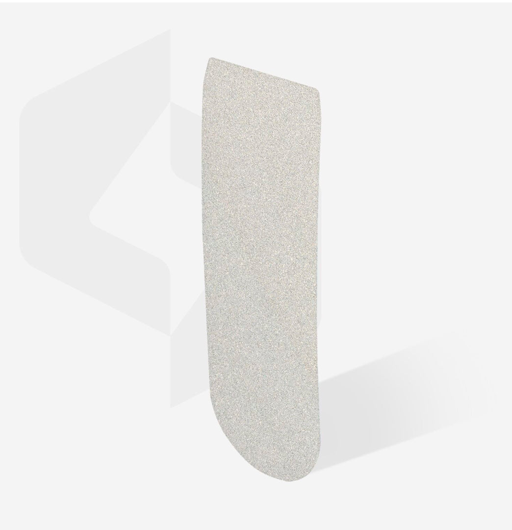 Single rectangular nail file with rounded edge, gray abrasive surface for manicure