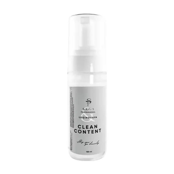 White bottle of nail cleanser foam for manicure and pedicure, 150 ml with pump dispenser