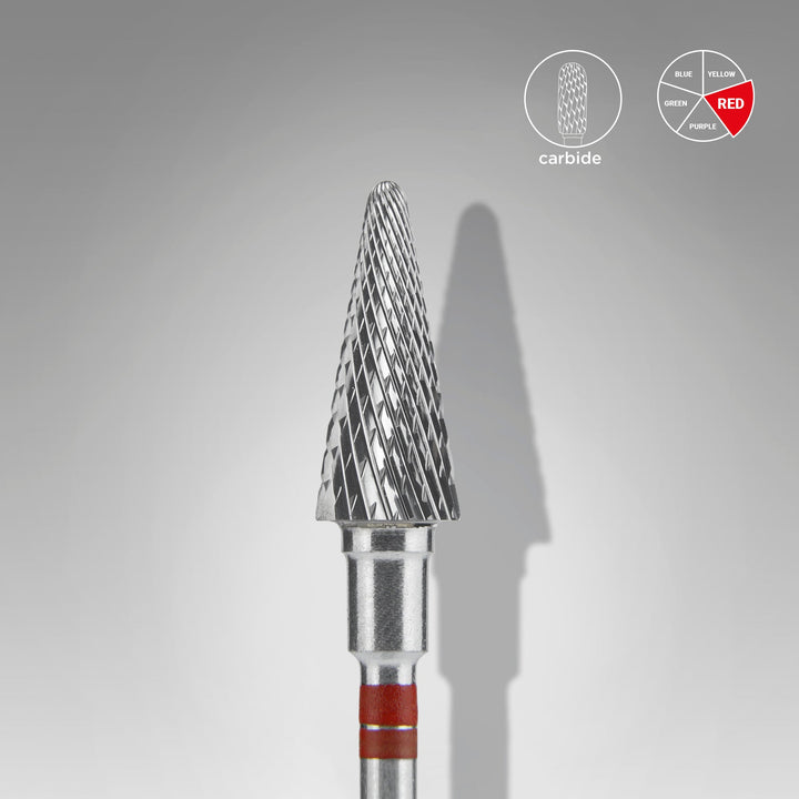 STALEKS PRO Carbide Nail Drill Bit Cone for Left-Handed Users, Red, Ø 6 mm / 14 mm