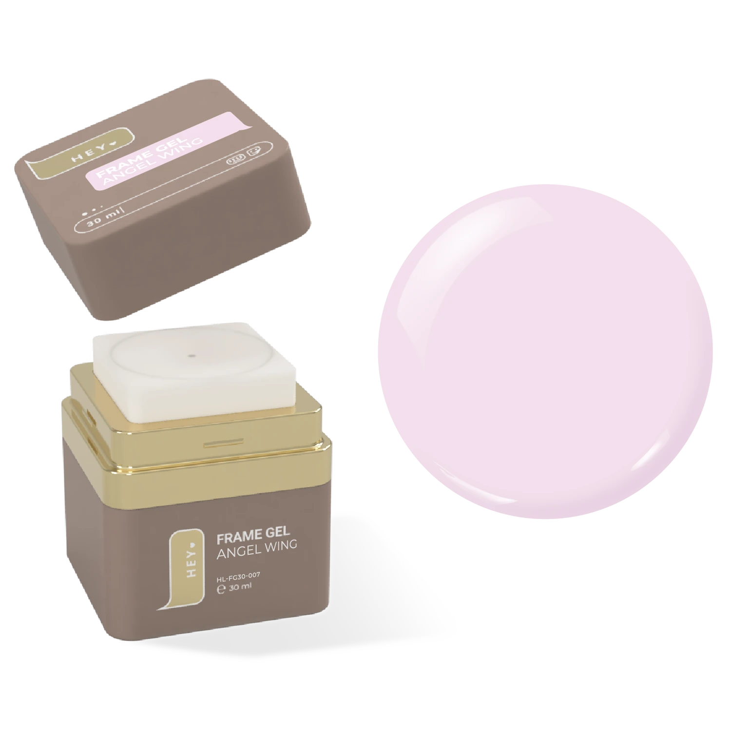 Pink frame gel for nails in square jar, with sample swatch, UV manicure product