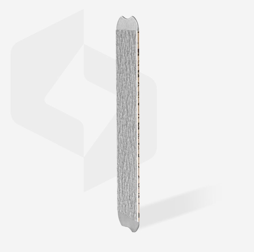 Gray nail file for manicure and pedicure, professional nail care tool on white background