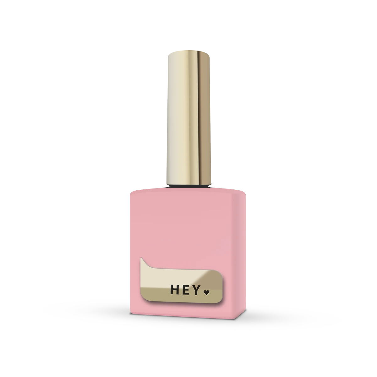 Pink gel nail polish bottle with gold cap and HEY label, manicure accessory