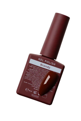 Brandy gel polish bottle with brown shade, professional nail product for manicure