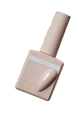 Beige gel polish bottle with nail sample for manicure and pedicure