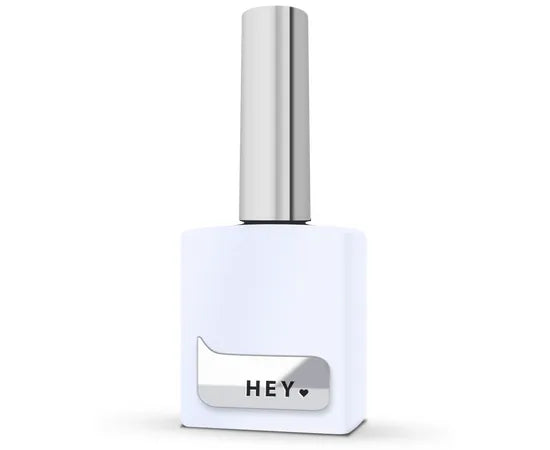White UV gel nail polish bottle with silver cap and label reading 'HEY'