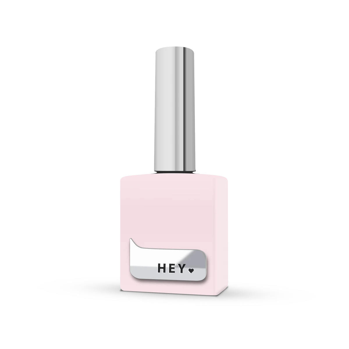 Light pink gel nail polish bottle with metallic cap and HEY label for manicure