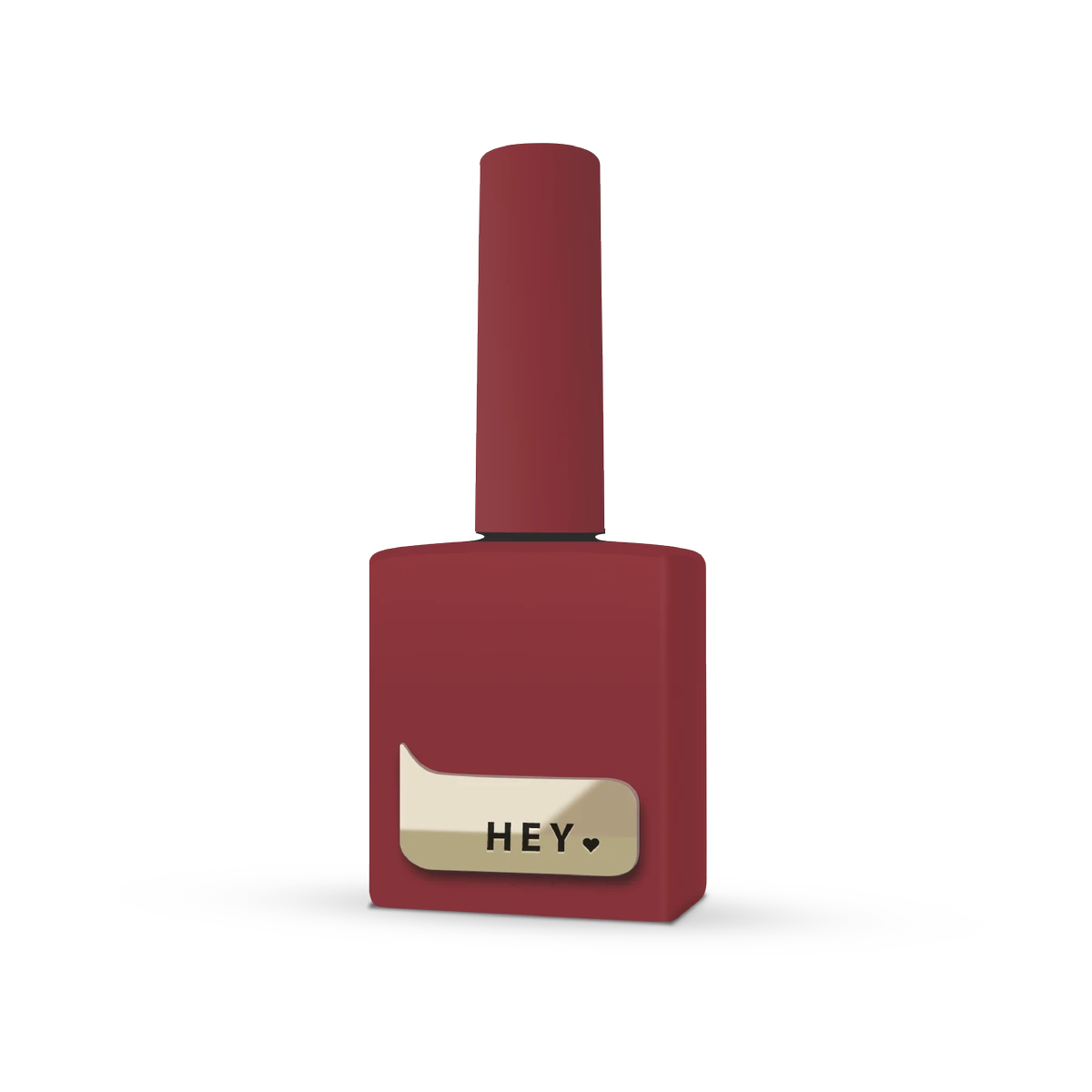 Red gel nail polish bottle with label reading HEY, shown on a white background