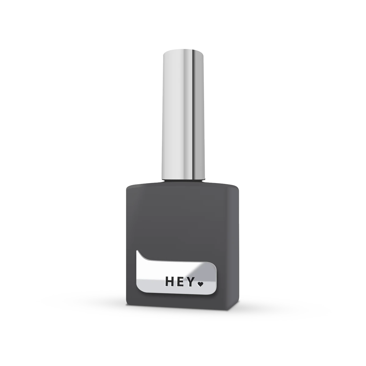 Black UV gel nail polish bottle with metallic cap and 'HEY' label, manicure accessory