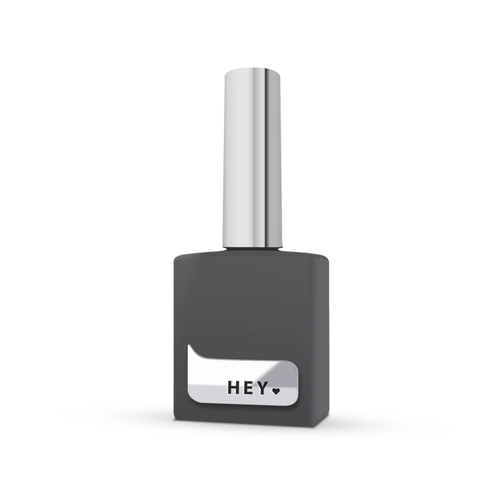 Black UV gel nail polish bottle with metallic cap and &