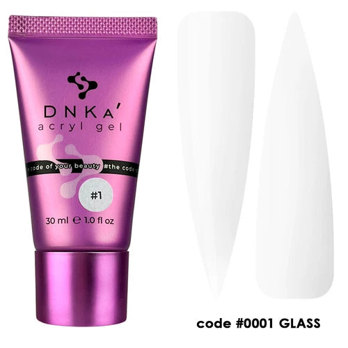 DNKa acryl gel in pink tube with two clear nail tips, code #0001 GLASS
