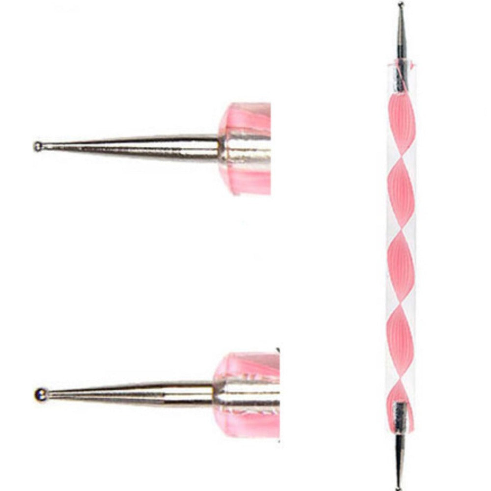 Double-ended pink swirl nail art dotting tool for manicure and pedicure designs.