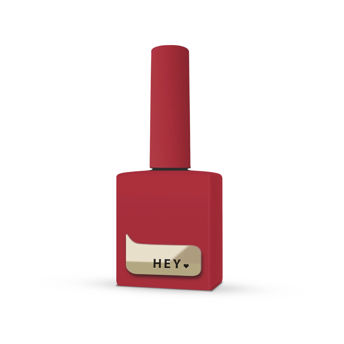 Red UV gel nail polish bottle with gold label and HEY heart design