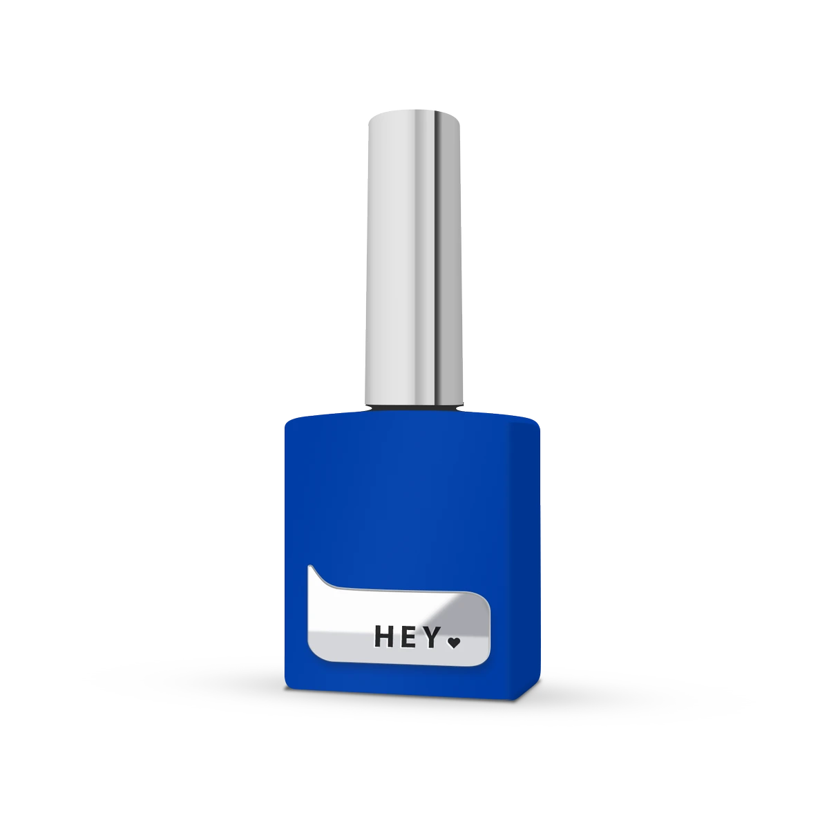 Blue UV gel nail polish bottle with silver cap and 'HEY' label, manicure accessory
