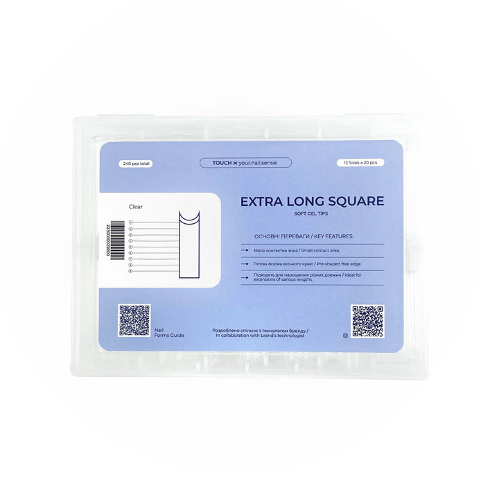 TOUCH Soft Gel Tips Extra Long Square, 240 pcs – box with tips