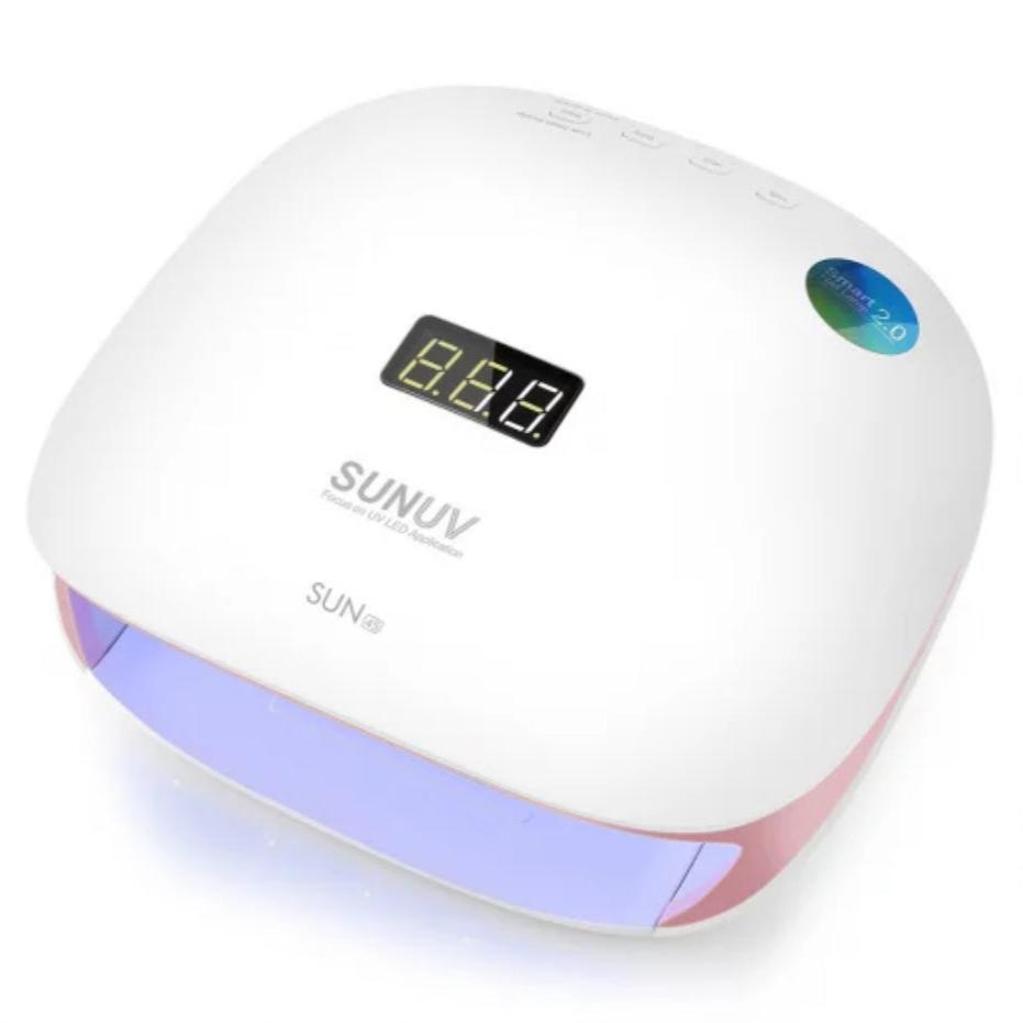 UV LED nail lamp for gel polish curing with digital timer display on white background