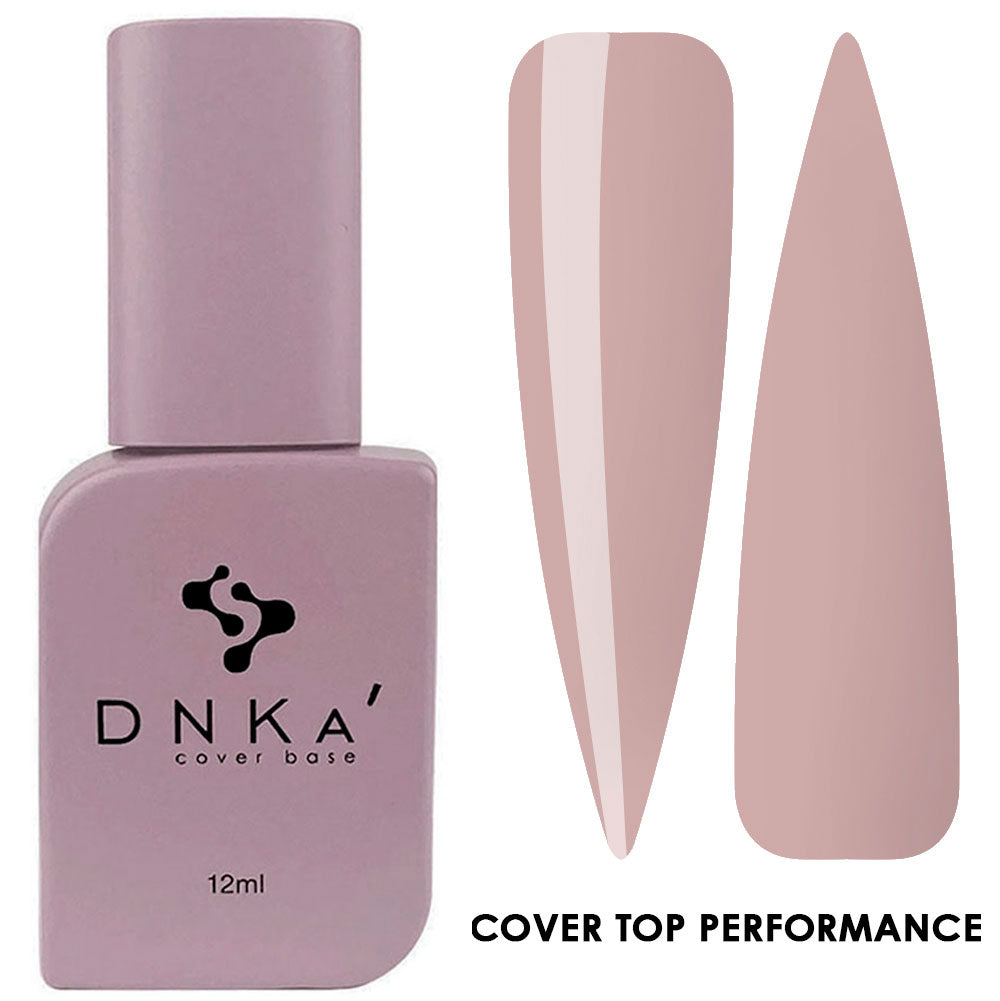 DNKa cover base nude pink nail gel bottle with matching color swatches for manicure
