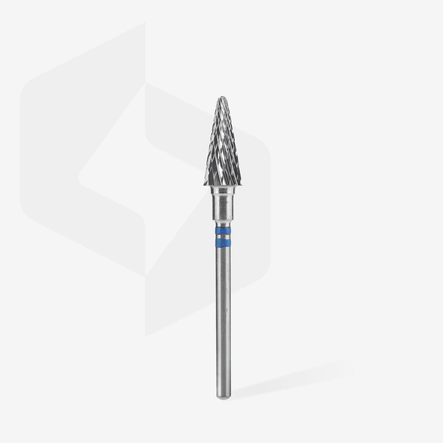 Cone-shaped carbide nail drill bit for manicure and pedicure on white background