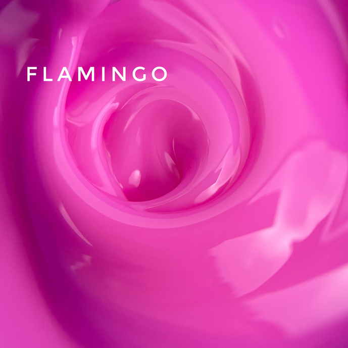 Swirl of glossy flamingo pink nail gel polish with vibrant, smooth texture.