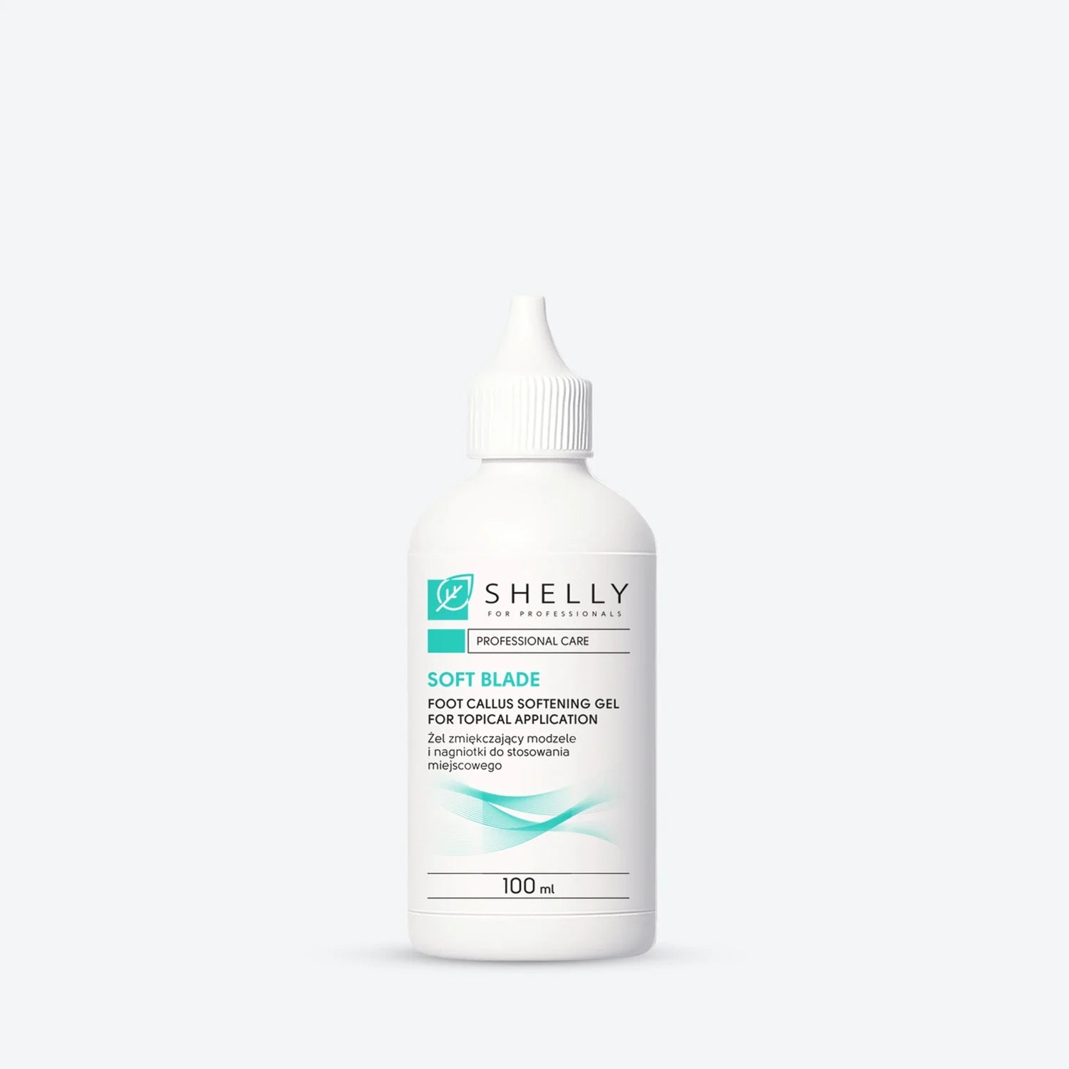 Foot callus softening gel bottle for professional pedicure, 100ml, white background