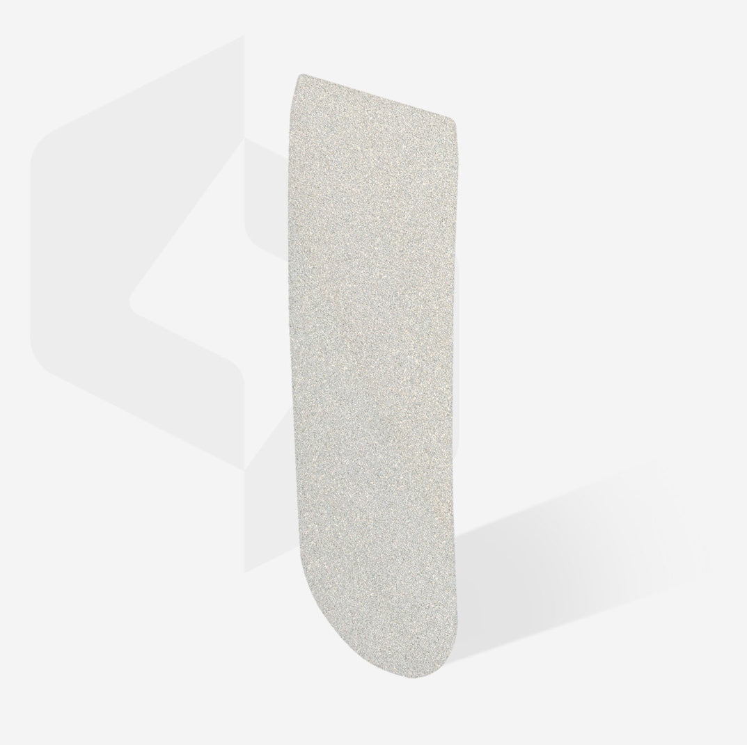 Replacement foot file grit pad for pedicure, silver abrasive surface on white background