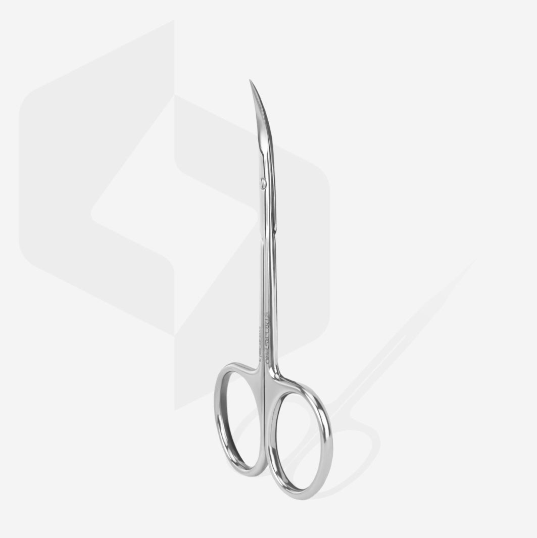 Stainless steel cuticle scissors for manicure and pedicure on white background