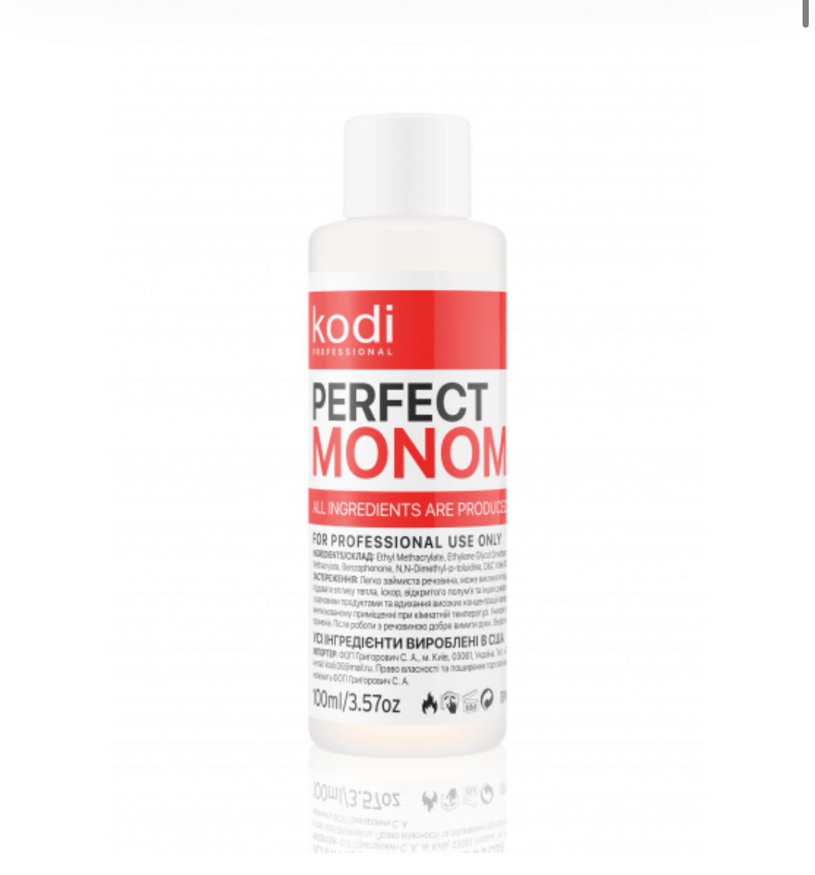 Kodi Professional Perfect Monom bottle for nails, acrylic liquid monomer, 100ml, on white background