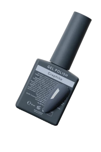 Graphite UV gel polish bottle with sample swatch, professional nail product for manicures