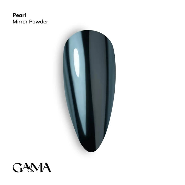 Pearl mirror powder chrome nail swatch with high-shine metallic finish on white background