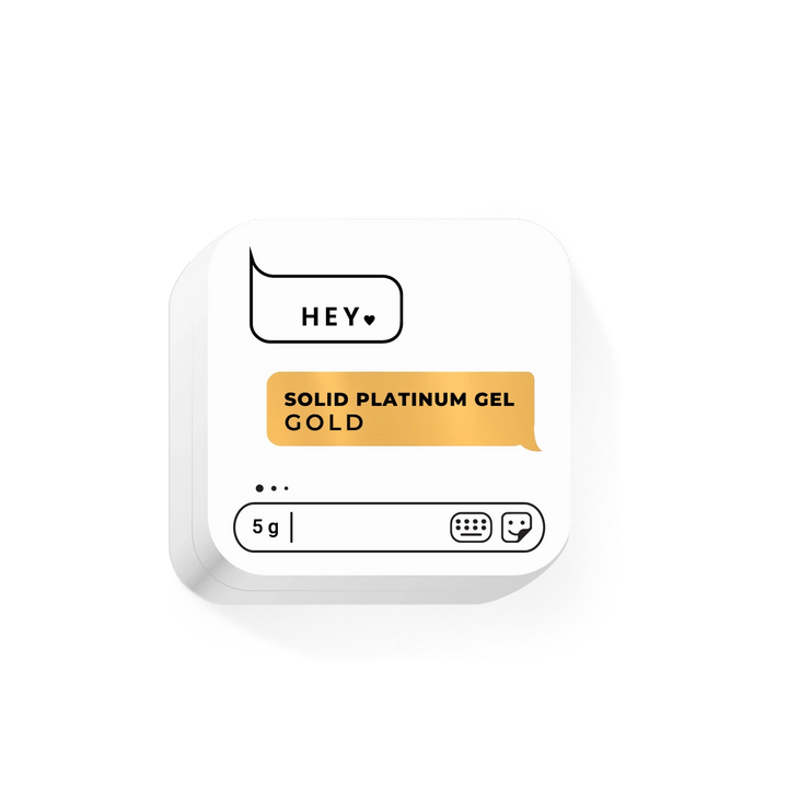 Solid Platinum Gel Gold nail gel in white 5g container for manicure and nail art.