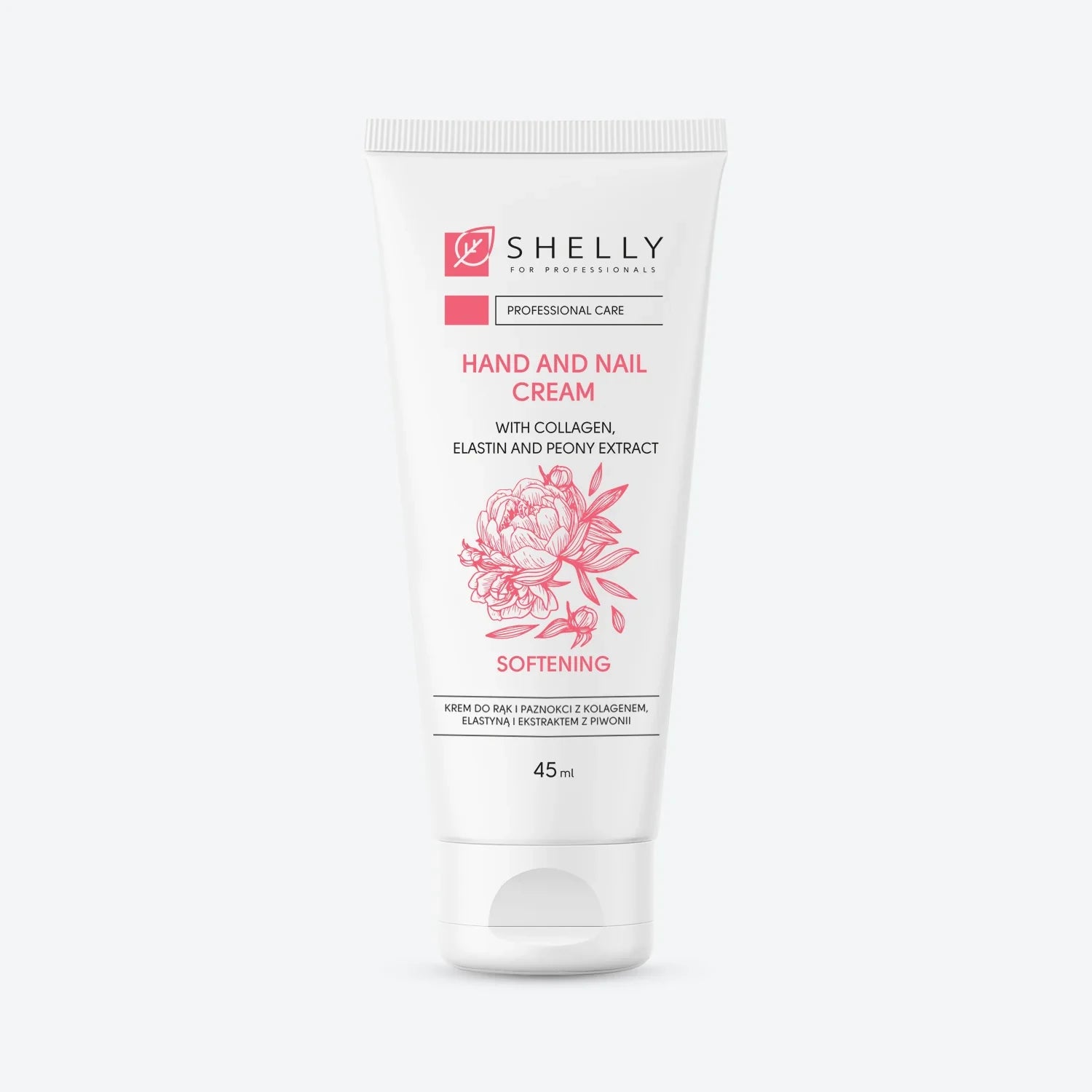 Hand and nail cream tube with collagen, elastin, and peony extract for softening care