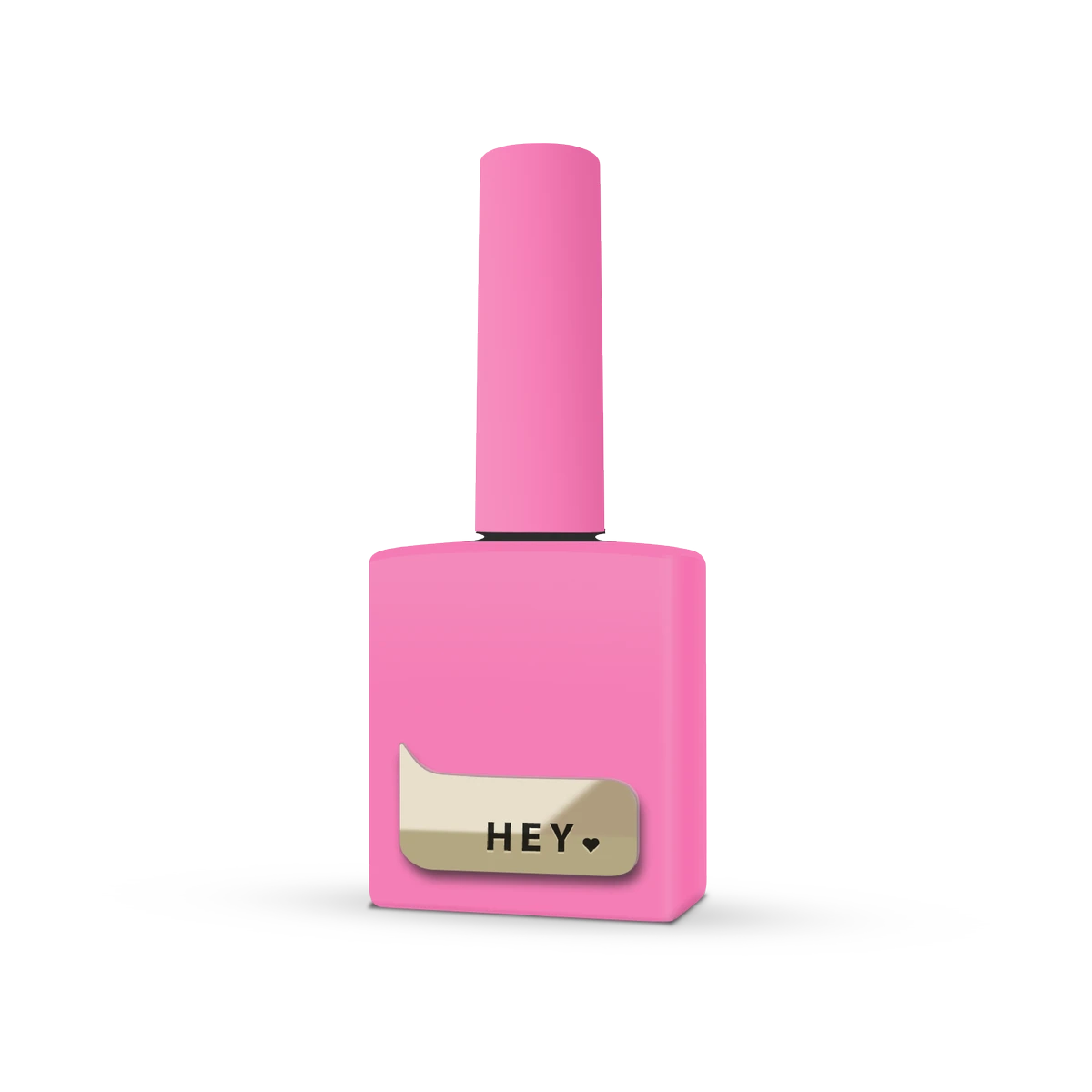 Pink nail polish bottle with 'HEY' label, professional manicure product on white background